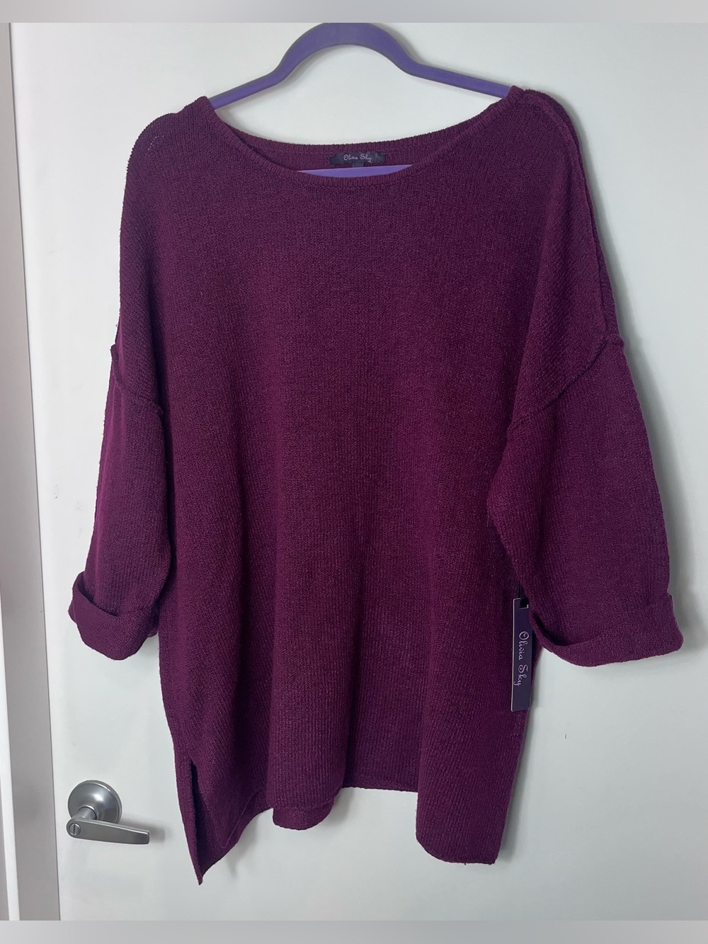 Olivia Sky Relaxed Knit Sweater Purple Plum NWT Size 2X Pullover Fred Meyer New